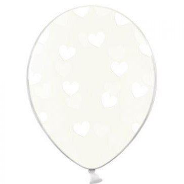 Διάφανα μπαλόνια με λευκές καρδιές