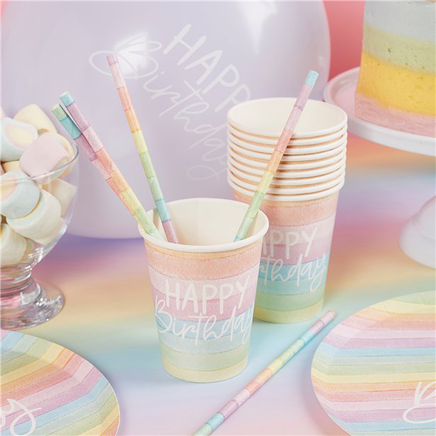 Ποτήρια Pastel Rainbow Happy Birthday