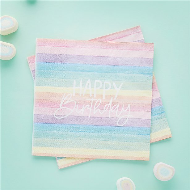 Χαρτοπετσέτες Pastel Rainbow Happy Birthday