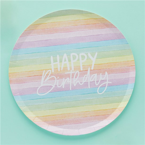 Πιάτα Pastel Rainbow Happy Birthday