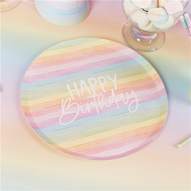 Πιάτα Pastel Rainbow Happy Birthday