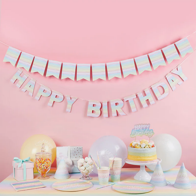 Σετ Γιρλάντες Pastel Rainbow Happy Birthday