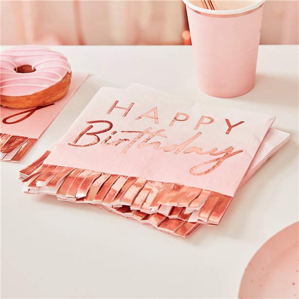 Χαρτοπετσέτες Mix It Up Happy Birthday Rose Gold Fringe